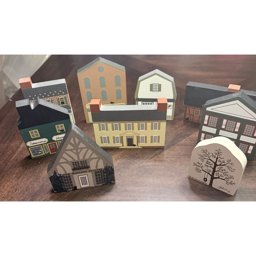 Lot of The Cat's Meow Village Wooden Shelf Sitters Buildings Painted